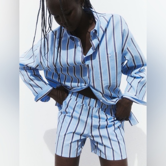 H&M Divided Blue Stripe Shirt and Shorts Set XXS Matching Co-Ord - Picture 16 of 16